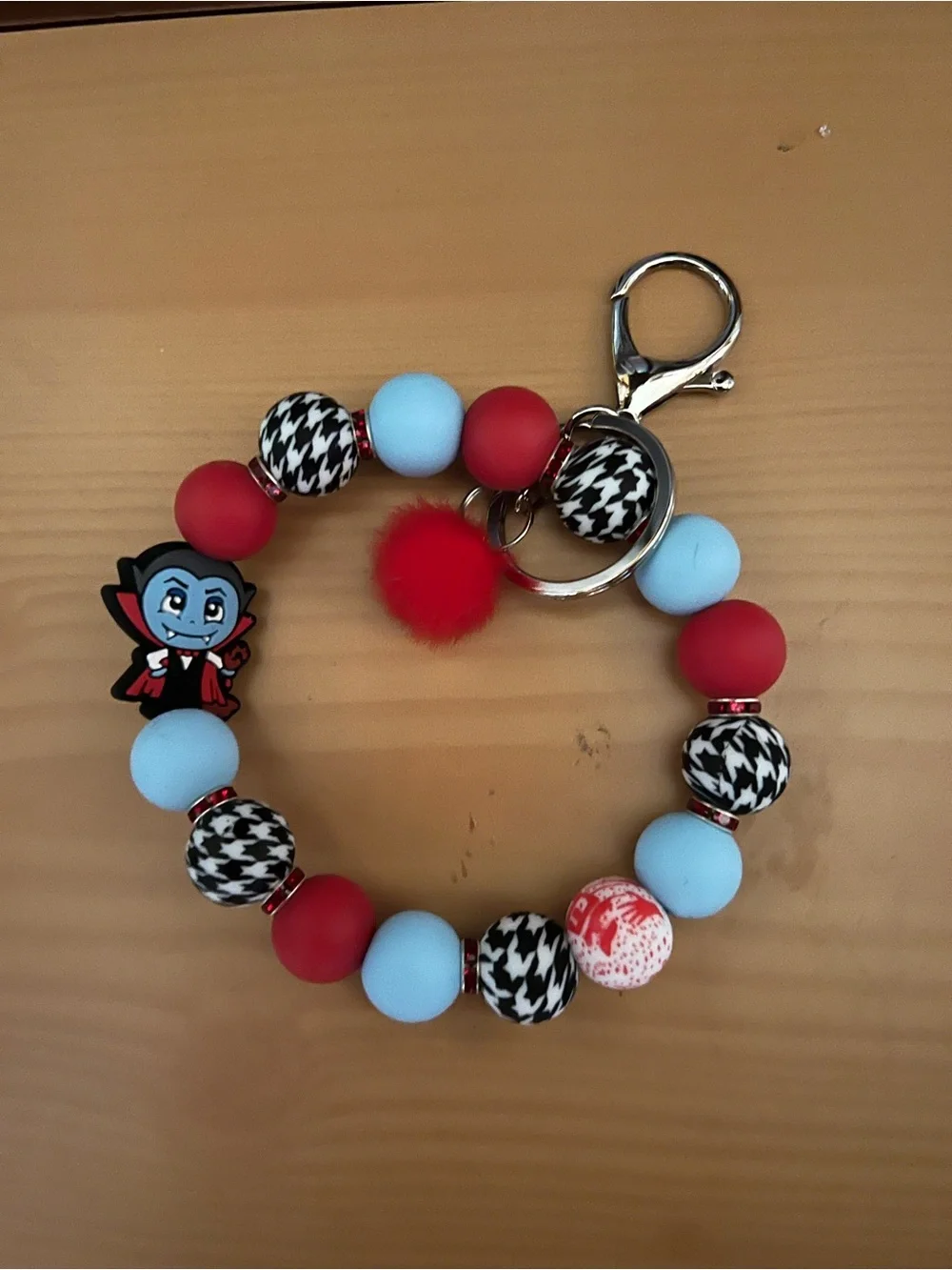 Vampire Halloween Red & Light Blue Beaded  Keychain Bracelet
